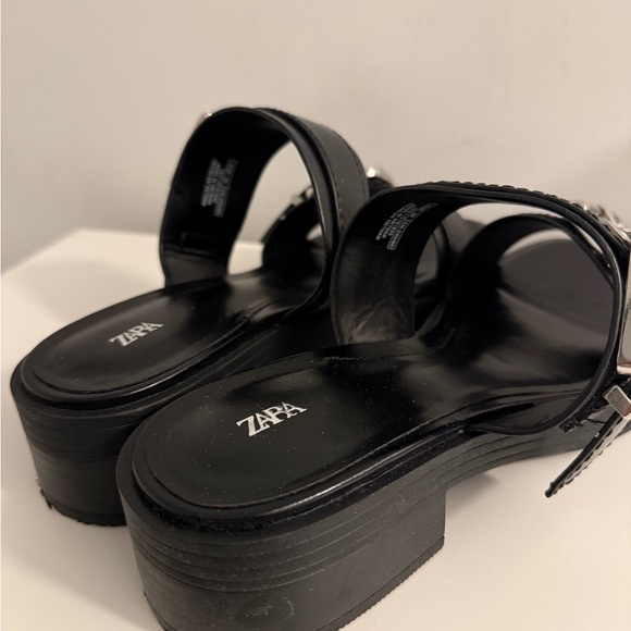 Zara Black Leather Sandals with Silver Buckles size 38 - Picture 4 of 8